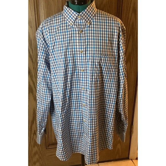 Charles Tyrwhitt Shirt Mens Large Blue Gingham Weekend Non Iron Classic Fit - Picture 1 of 6